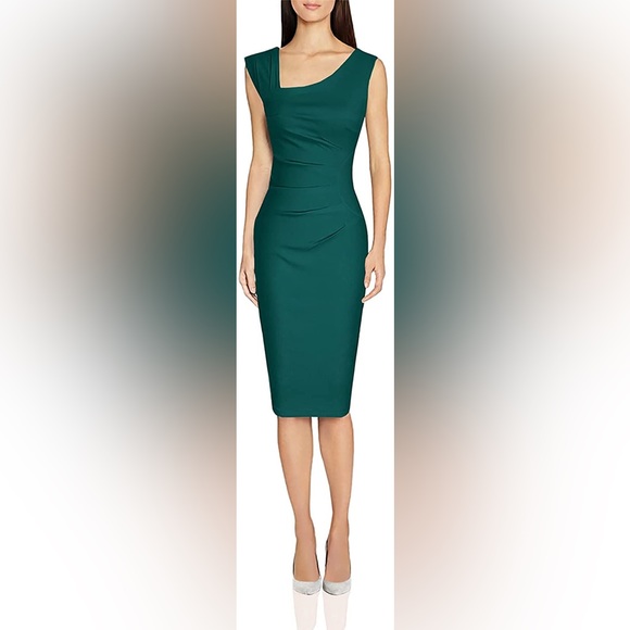 New MUXXN  Boutique Women's Retro 50s Style Sleeveless Slim Dark Green Dress - Picture 11 of 12